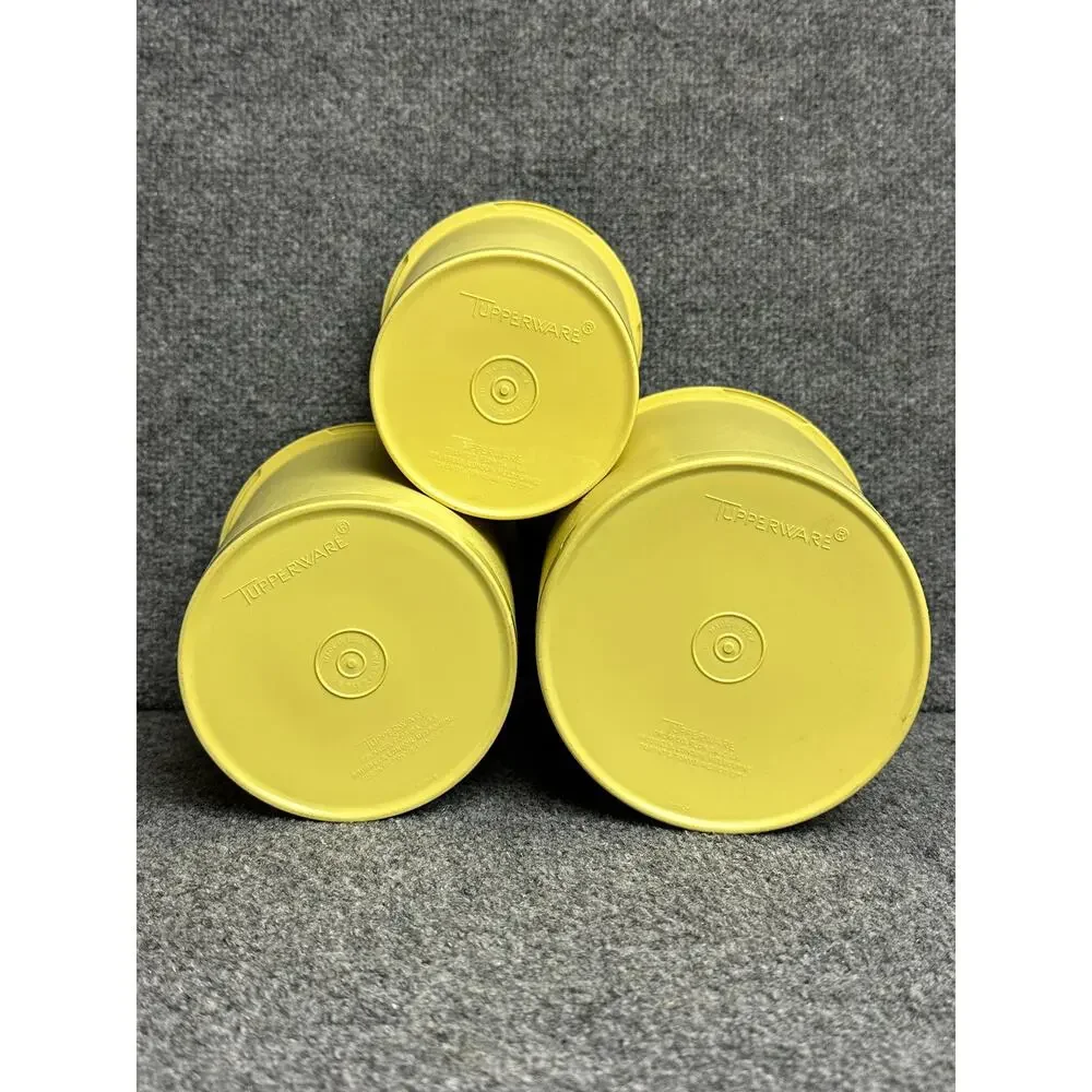 Vintage 70s Tupperware Servalier nesting canister set 3 starburst butter yellow